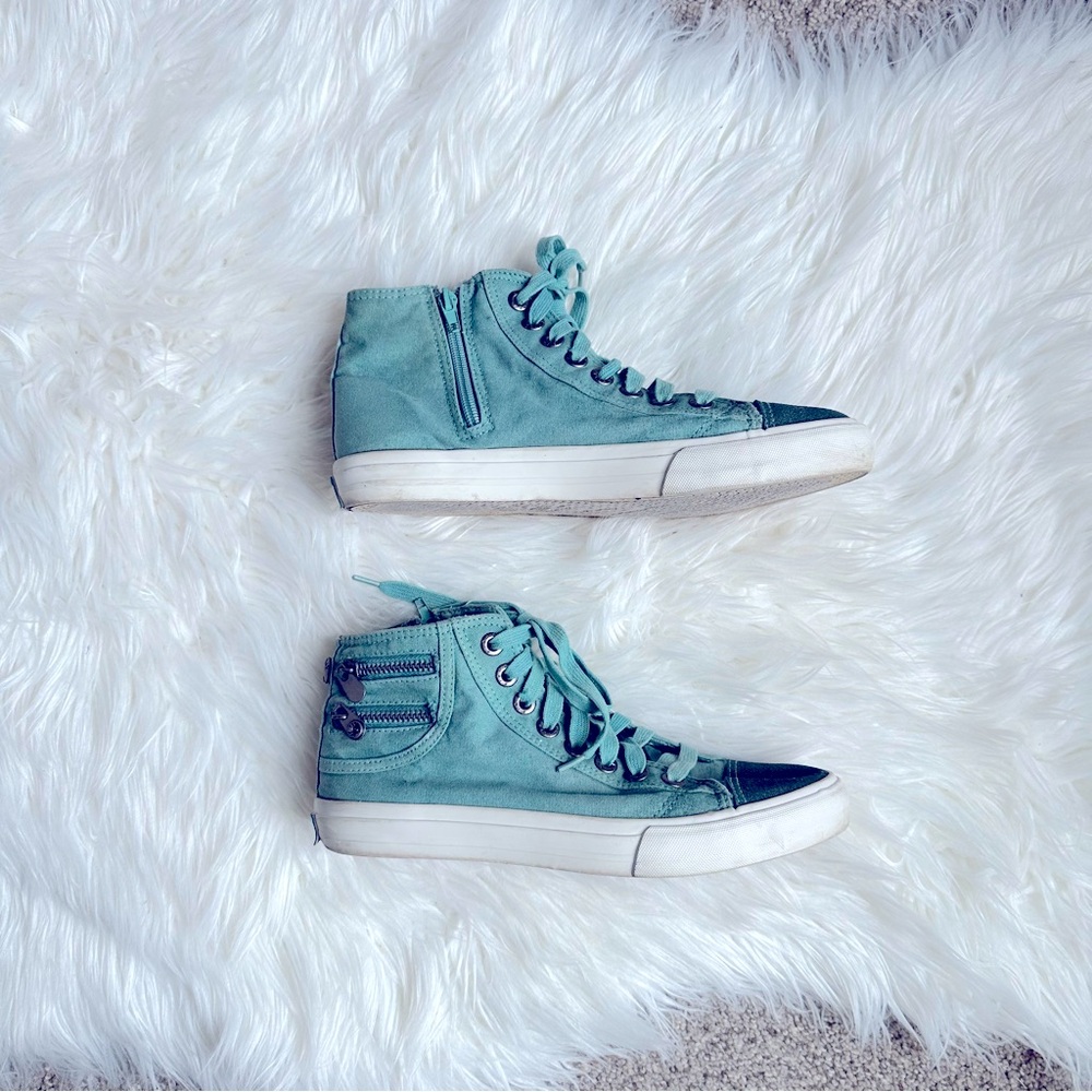 Blowfish Malibu High Top Canvas Sneakers Casual Teal Green Size 7